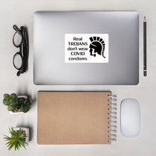 Load image into Gallery viewer, "Real Trojans Don't Wear Covid Condoms" Bubble-free stickers