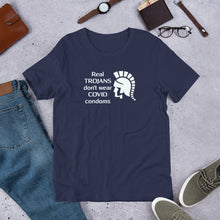 Load image into Gallery viewer, "Real Trojans Don't Wear Covid Condoms" Men's T-Shirt