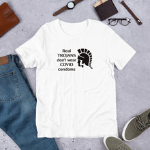 Load image into Gallery viewer, "Real Trojans Don't Wear Covid Condoms" Men's T-Shirt